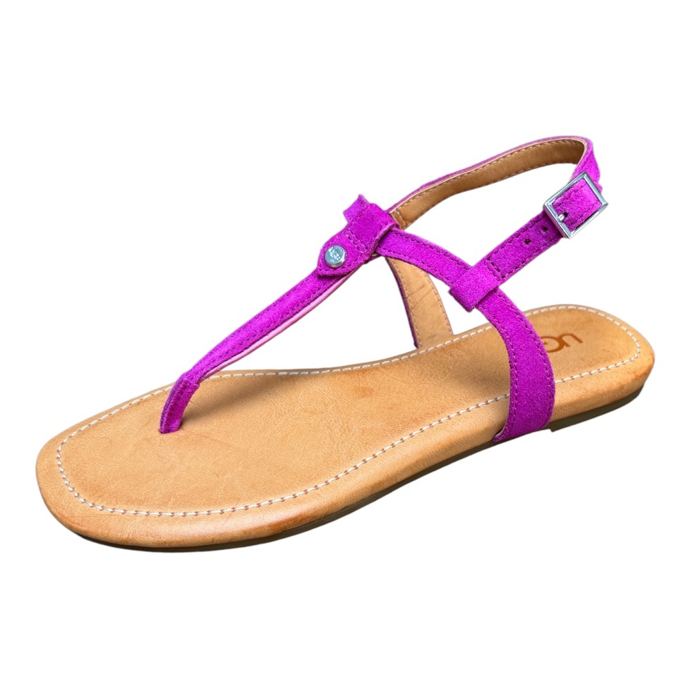UGG Women’s 6 1/2 Madeena Pink Suede Sling Back T Strap Flat Sandals